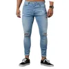 Мужские джинсы мужские брюки скинни протягивают джинсовые карандашные брюки на открытом воздухе мода отверстие твердой тонкой разорванной повседневной 2021 мужской