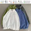 Camisas de manga comprida para homens soltos casuais 12 cores sólido clássico quatro estações casaco fino camisa blusa tops plus size roupas masculinas 210809