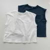 T-shirts amples sans manches d'été pour garçons et filles coton couleur unie gilet doux décontracté 210615