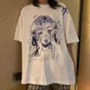 Mulheres Oversize T Shirt Branco Desenhos Animados Feminino Kawaii Tops T-shirt Engraçado de Moda de Manga Curta Para Roupas 210722