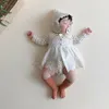 Korean Baby Girls Clothes Spring Summer Clothing Cotton Camisole and Floral Bodysuits Dress Rompers Cap 210521