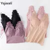 Yojoceli Lace Patchwork Cami Vinter Underkläder Grundläggande Velvet Cami T-tröja 210609