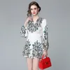 High-End Printed Shirt + Byxor Kvinnor Två Piece Set Lantern Sleeve Trend Temperament Sommar Höst Sats Boutique Lady Passar