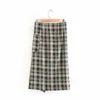 Falda de moda de longitud media plisada con botones elegantes de cintura alta de estilo británico de entramado Retro para mujer primavera 210521