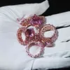 女の子の女性のための大きなピンク2021到着した小指の宝石類のバゲットczの婚約バンドの贅沢なフルフィンガーリング