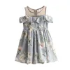 Prinsessan Mesh Patchwork 3-6 8 10 12 År Barn Floral Strapless Off Shoulder Chiffon Klänning Sommar För Kids Baby Girls 210529