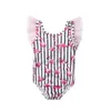 Baby Girls One Piece Swimsuit Flamingo Striped Mesh Bikini Toddler Kids Swi