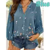 Women's Blouses Women's & Shirts Button Up Shirt Women V Neck Blouse Casual Beach Butterfly Print Tops Ladies Long Sleeve Vintage Black