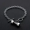 Dumbbell encantos pulseiras para homens fitness pulseira cadeia link clássico halteres pingente pulseira na moda vintage macho jóias moda homens festa de aniversário presente