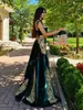 Chic Mermaid Evening Dresses With Detachable Train Velvet Gold Appliqued Lace Prom Pageant Gown Sexy V Neck Robe De Mariée Customize Arabic Dubai Luxury Party Gowns