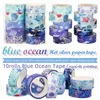 10 Stks/set Blue Ocean Washi Tape DIY Goudfolie Afplakband Leuke Decoratieve Plakband Sticker Scrapbooking Planner Briefpapier