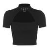 Insgoth Bandage Siyah Kırpma Tops Gotik Streetwear Kadınlar Seksi Bodycon Ince Kısa Kollu Punk T-Shirt Moda Yeni X0628 Tops