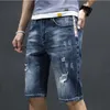 Zomer heren denim shorts water wassen trend gat dunne losse casual broek midden taille rechte buis mode merk jeans