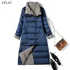 Autunno Inverno Donna Double Sided Ultra Light Long Down Coat 90% White Duck Parka Warm Snow Plaid Outwear 210430