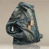 하이 - 스트리트 남자 찢어진 청바지 재킷 씻어 패치 워크 고민 된 데님 남자 슬림 피트 스트리트웨어 힙합 빈티지 자켓