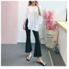 Womengaga Effen Hoge Taille Sexy Uitlopende Broek Korea Zomer Mode Vrouwen Zwart Dunne Casual Elastische LV9R 210603