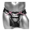 NXY Briefs och Panties Mens Lace Mesh Thong Underkläder T Bak Penis Cover Bow Black Gay Sissy Sexig Vuxen Underkläder Använd Öppna Crotch Se igenom 1126