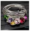 12 Birthstone Heart Bracelet 매력 와이어 조정 가능한 Expandabel 팔찌 팔찌 손목 밴드 여성 소녀 생일 파티 패션 쥬얼리