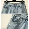 Coréen femmes décontracté lâche perles Denim court Femme mode femmes Shorts grande taille 4XL Slim jean 9835 210508