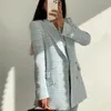Moda Rahat Kruvaze Tüvit Kadın Blazer Ceket Uzun İlkbahar Sonbahar Ceketler Mont Kadın Chic Ofis Bayan Üstleri 210521