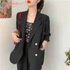 Aelegantmis Short Sleeve Black Blazer Women Thin Office Lady Casual Loose Summer Hin Suit Jacket Femme OL 210607