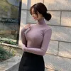 Kvinnors T-shirt Womengaga Höst Sexig Slim Skinny Bröst Stor Basic Turtleneck Långärmad Kvinnor Brun Top Tees Pink Stickning Korea EB4W