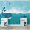 Fonds d'écran Grand papier peint personnalisé Nordic Minimaliste Dessin animé Baleine Mer Fond de maison pour enfants 3D Mural Matériau imperméable