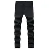 Jeans masculinos 2022 magro encaixar zíper plissado calças rasgadas calças pintadas patch mendigo pant roupas de tamanho preto