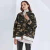 Imprimir camuflagem para casacos de jaqueta feminina o pescoço manga comprida adesivos de manga de grandes dimensões casual casaco moda 210524