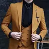 Brown Casual Men Suits Slim Fit with Double Breasted Waistcoat 3 Piece Wedding Tuxedo Male Fashion Costume Jacket Pants 2021 X0909