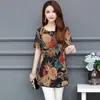 Summer Middle Aaged Women Short Sleeve Fashion Blouse Tops Female Flower Print Loose Elastic Casual Milk Silk Shirt W56 Women's Blouses & Sh