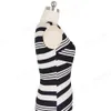 Nice-Forever Vintage Stripes Imprimé Porter au travail Robes d'été Business Bodycon Bureau Femmes élégantes Robe B510 210419