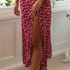 Böhmen Crop Top Wine Red Floral Print Bra Tank Sexig Kvinnor Elastisk Hög Midja Slit Lång Kjol Ruched Camis 2 Pieces Set 210429