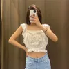 Za Floral Bordado Branco Blusa Mulheres Sem Mangas Lace Applique Ruffle Tops Fashion Openwork Bordado Verão Camisa 210602