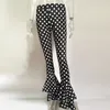 Vintage Streetwear Bas Sexy Femmes Double Volants Polka Dot Flare Pantalon Taille Haute Femme Pantalon Décontracté Qualité 210517