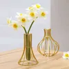 Nordic Stil Glas Blumentopf Eisen Kunst Vase Rose Gold Hängende Reagenzglas Blumenvasen Dekoration Hochzeit Schreibtisch Blumentöpfe 210409