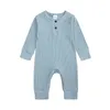 Unisex nyfödda babykläder solid färg baby rompers bomull stickad lång ärm för barn jumpsuit spädbarn kläder 3-18m