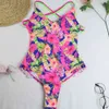 Skriv ut baddräkt kvinnor sexig badkläder Baklösa bodysuit push up monokini brasilianska baddräkt sommar beachwear 210521