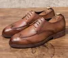 Męskie Formalne Luksusowe Buty Dorywczo Oxford Dla Mężczyzn Włoski Designer Sukienka Buty Ślubne Koronki Skórzane Brogues Plus Rozmiar 38-47