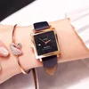 Mode Rectangle Diamond Women Watches Rose Gold Leather Armband Rhinestones Dress Quartz Ladies Watch Creative Clock Wristwatches