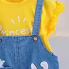 Traje de bebé Conjunto de ropa para niños de verano para niñas Ropa linda Impreso Top + Falda de tirantes de mezclilla Trajes infantiles 210508