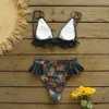 Sexy Leaf Print Bikini Set Bathing Suit Cute Swimwear Women Swimsuit Ruffle High Waist Maillot De Bain 210630