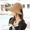 Wide Brim Hats Summer Bow Sun Empty Top Hat Women UV Protection Caps Hollow Out Beach Ladies Cap Ribbon Knit Fashion Elob22