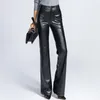 Kadın Pantolon Capris Tasarım Kadınlar Yüksek Bel Moda PU Deri Geniş Bacak Düz Uzun Pantolon Kadın Eğlence Kadife Siyah