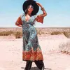 Multicolored Bikini Cover-ups Sexy V-neck Short Sleeve Boho Summer Beach Dress Plus Size Beachwear Swimsuit Cover Up Q1207 210420