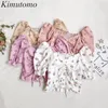 Kimutomo été impression Blouse femmes doux Style frais filles col carré manches bouffantes taille mince chemise courte décontracté 210521