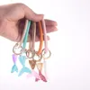 Nyckelringar 1pc Ankomst PU Läderarmband Keychain Wristlet Mermaid Round Fob Holder Nyckelkedja med O Ring Handled