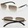 Wholesale Selling Rimless Black Genuine Original Buffalo horn Sunglasses 18K Gold Unisex Golden Brown Gray Red Blue UV400 Lens male and female Frame Size: 56-18-140mm