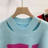 Kvinnors tröjor Designer Fashion Women Sweater Hoodies Wool Knit Double F Letter Brand Round Neck Pullover Shirt Womens Long Sleeve Casual Xu15
