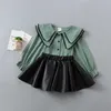 2-7 Jahre hochwertige Mädchenkleidung Set Frühling Herbst Mode solides Hemd + Lederrock Kind Kinder 210615